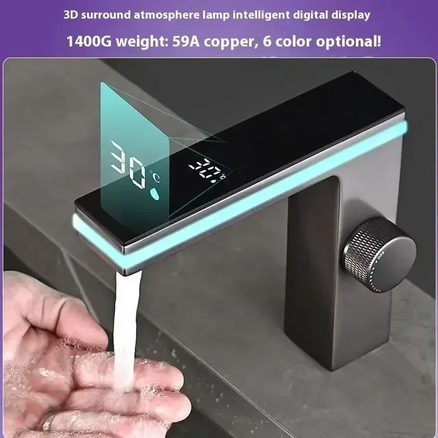 Robinet mitigeur de lavabo noir avec capteur – vue 3