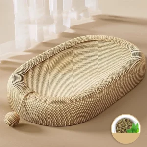 Lit ovale à gratter pour chat, bassin en Sisal résistant à l&rsquo;usure, bassin avec boule de jeu, planche à griffes de chat intégrée, meubles pour animaux de compagnie