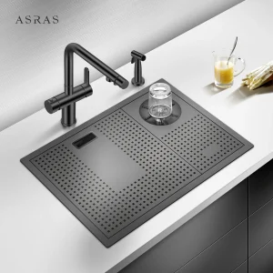 ASRAS 304 évier de cuisine multifonctionnel en acier inoxydable, petit gris nano avec évier de dispositif de lavage de tasses ASRAS 304 évier de cuisine multifonctionnel en acier inoxydable, petit gris nano avec évier de dispositif de lavage de tasses