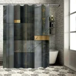 Rideau de douche effet marbre de luxe, imperméable, décor de salle de bain, accents dorés, grande taille 72×84 pouces, gris, noir, blanc, moderne D