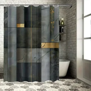 Rideau de douche effet marbre de luxe, imperméable, décor de salle de bain, accents dorés, grande taille 72×84 pouces, gris, noir, blanc, moderne D