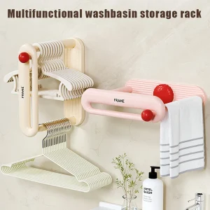 Support de rangement pour lavabo sans poinçon, support de rangement mural rétractable pour salle de bain, lavabo de toilette, artefact suspendu