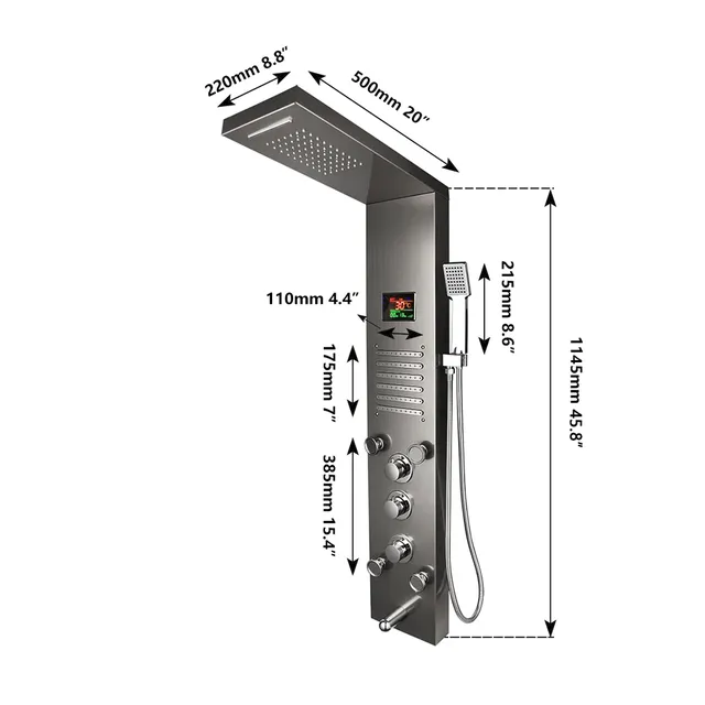 KEMAIDI ensemble de panneaux de douche LED noir salle de… – vue 6