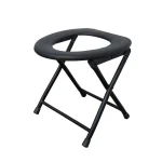 siège toilette pliant portable camping adulte antidérapant robuste compact léger écologique plastique PP acier noir ovale ergonomique nettoyable