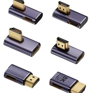Adaptateur HDMI haute définition avec coque en aluminium, coudes haut et bas, coudes latéraux, 2.1 adaptateurs, angles droits étendus, 8k @ 60hz Adaptateur HDMI haute définition avec coque en aluminium, coudes haut et bas, coudes latéraux, 2.1 adaptateurs, angles droits étendus, 8k @ 60hz