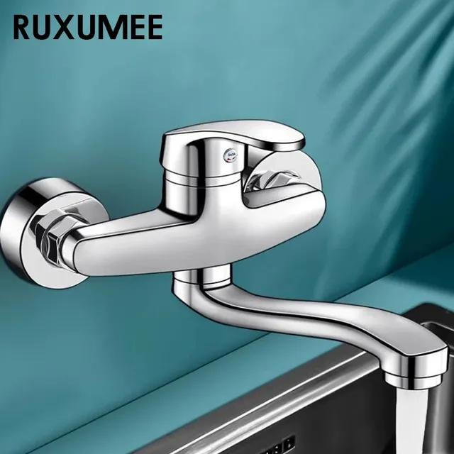 Robinet de cuisine mural rotatif en Chrome poli – vue 5