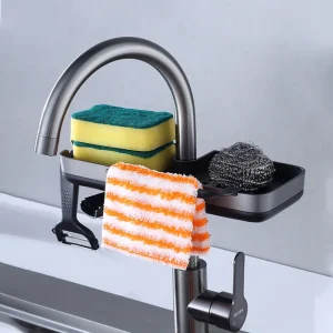 Support de robinet de cuisine, accessoires de cuisine, support de rangement d&rsquo;éponge, support d&rsquo;évier de cuisine, porte-serviettes, panier filtrant