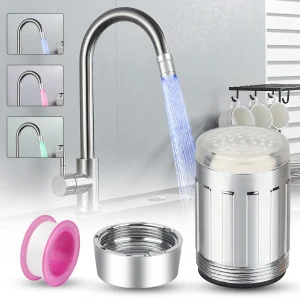 Robinet LED sensible à la température, économie d&rsquo;eau, capteur de cuisine et de salle de bains, 7 couleurs changeantes, aérateur, buse de douche