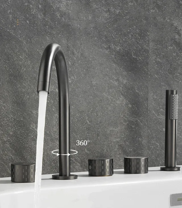 HOBath-Robinet d'eau monté sur pont en laiton gris de luxe – vue 4