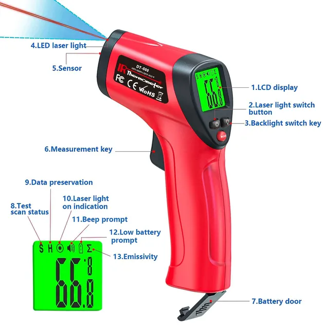 Pistolet thermomètre infrarouge -50 ~ 500 ° Pistolet de… – vue 4