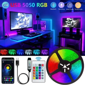 Bande lumineuse LED Bluetooth intelligente SMD 5050, télécommande, ruban flexible, lampe à diode, rétroéclairage TV, salle de jeu, décoration d&rsquo;intérieur