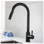 Robinet de cuisine noir Flexible extractible, buse 2 Modes, mitigeur d&rsquo;eau chaude et froide, pulvérisateur monté sur le pont et robinets à flux SUS 304