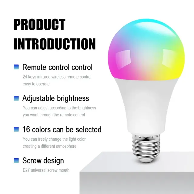 E27 RGB couleur télécommande ampoule LED chambre lumière… – vue 2