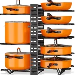 Organisateur de casseroles et poêles pour armoire, support organisateur de casseroles et poêles améliorés pour le rangement de la cuisine, couvercles de casseroles, support organisateur