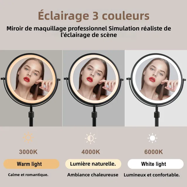 Miroir de maquillage de 8.5 pouces avec lampe lumineuse… – vue 3