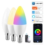 Ampoule LED Tuya Smart WiFi, E14, candel Light, 5W, 7W, 9W, 220V, lampe RVB à intensité variable, commande vocale, Alexa, Google Assistant, décoration d&rsquo;intérieur