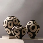 Vase en céramique cercles géométriques dessinés à la main, accessoires d&rsquo;arrangement de fleurs, Pot en porcelaine, décoration de la maison