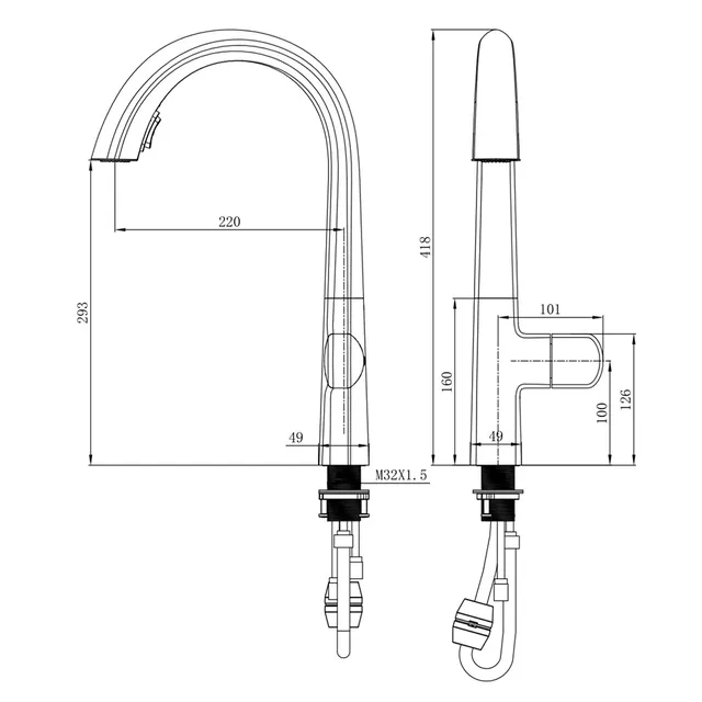 Robinet de cuisine pivotant extractible de luxe moderne – vue 7