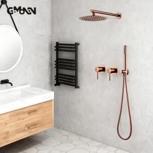 Ensemble de douche à effet de pluie, salle de bains murale, mitigeur en or Rose, robinet en laiton, mitigeur d&rsquo;eau chaude et froide avec tête 8/10/12 pouces