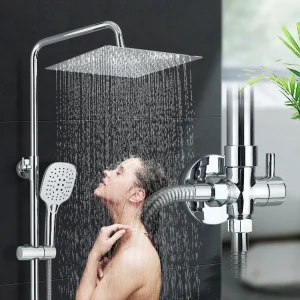 Ensemble de douche à effet pluie simple chromé, pommeau de douche, haute pression, acier inoxydable, baignoire à 2 voies, bain, centre commercial, 12 po