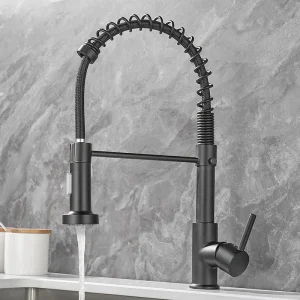 Robinets de cuisine en laiton, bec extractible, mitigeur d&rsquo;évier, robinet d&rsquo;eau chaude et froide monté sur le pont, tête de pulvérisation en acier inoxydable brossé