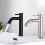 Robinet de lavabo en acier inoxydable 304, robinet d&rsquo;eau froide simple, couleur noir argent, monté sur le pont, allonge et soulevant le lavabo