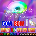 Lampe LED intelligente RGB, plafonnier rond, connexion Bluetooth, application Mobile, télécommande, gradation, peut jouer de la musique, 50W 80W
