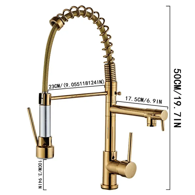 Robinet de cuisine en acier inoxydable doré – vue 6