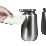 Distributeur de savon à Induction entièrement automatique en acier inoxydable, boîte à savon électrique intégrée pour le lavage des mains, détergent de cuisine