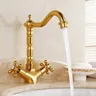 Robinet lavabo laiton doré antique victorien bec haut… – vue 4