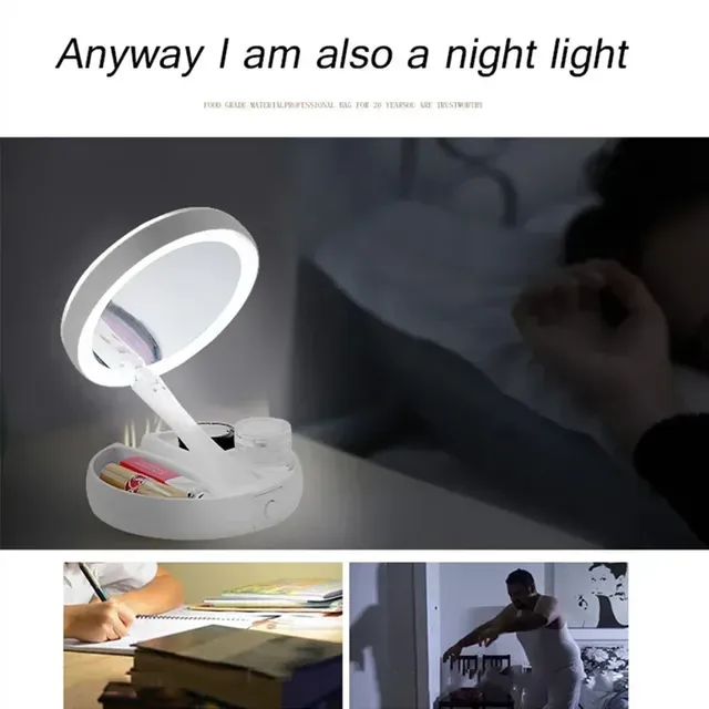 Miroir de maquillage pliant avec lumière LED blanche – vue 5