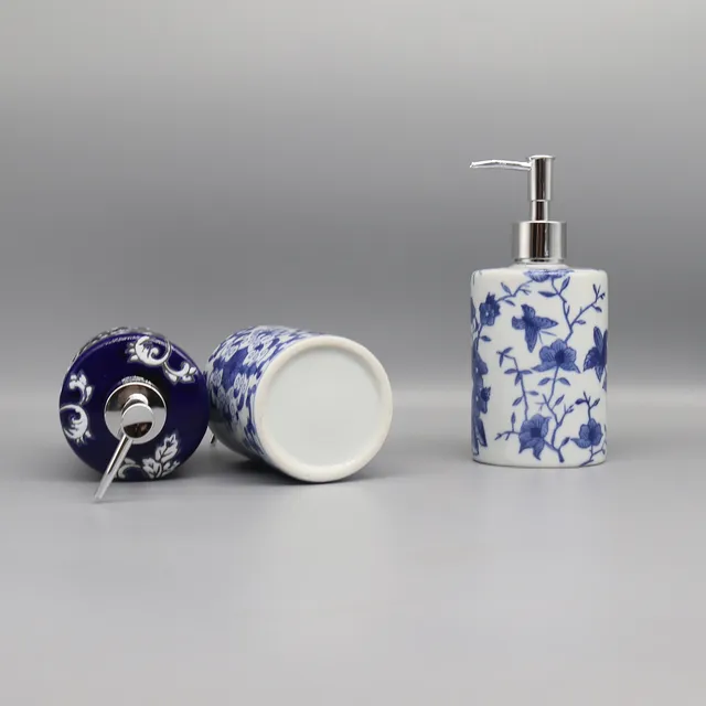 Distributeur savon liquide céramique bleu blanc élégant… – vue 6