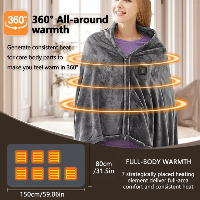 Couverture chauffante usb rechargeable châle poncho… – vue 2