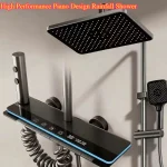 Douche de pluie au design piano haute performance – Système de douche à affichage de thermostat LED Fixation de salle de bain complète