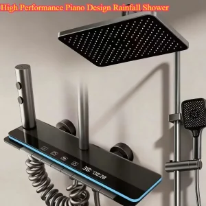 Douche de pluie au design piano haute performance – Système de douche à affichage de thermostat LED Fixation de salle de bain complète