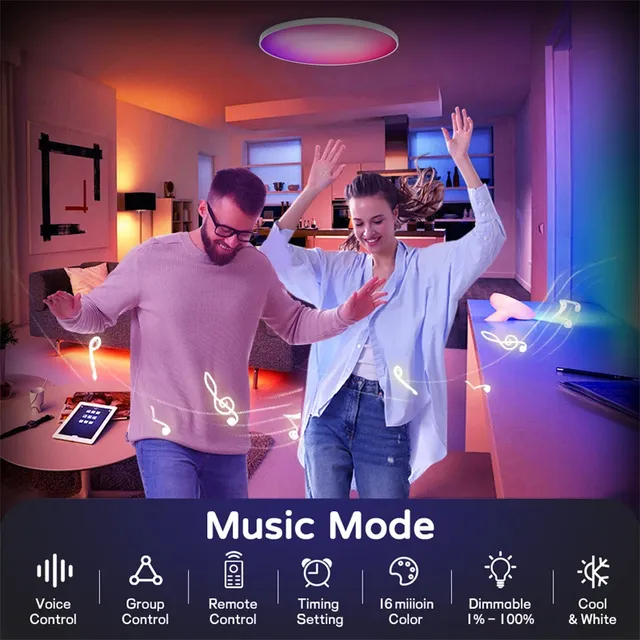 Plafonnier Led intelligent 24W lustre rond 30W Audio… – vue 2