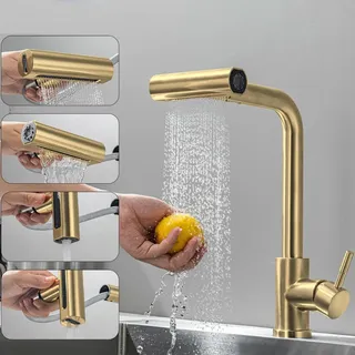 Robinet de cuisine en or brossé extractible cascade noir 304 acier…
