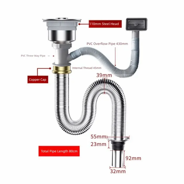Ensemble de tuyaux de vidange d'évier en acier inoxydable – vue 5