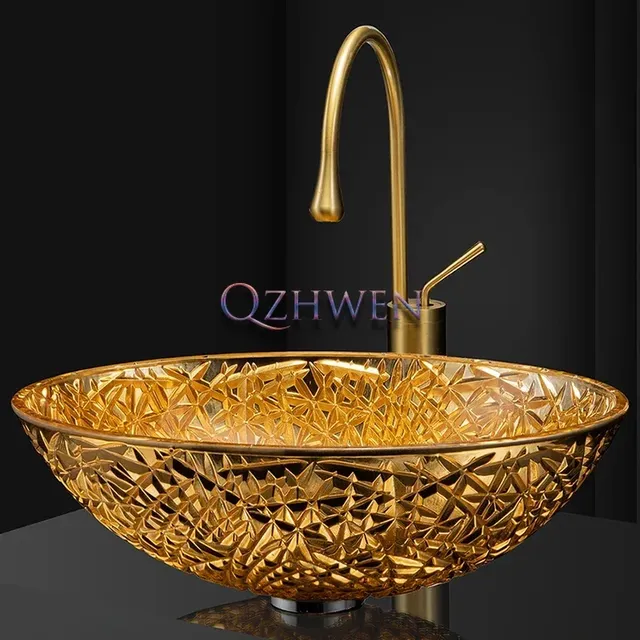 Lavabo en verre de cristal d'or électrolytique Accueil… – vue 5