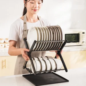 Rangement de vaisselle de cuisine en acier inoxydable, cloison de bureau à deux couches, grande capacité, simple perfect, égouttoir T1 Rangement de vaisselle de cuisine en acier inoxydable, cloison de bureau à deux couches, grande capacité, simple perfect, égouttoir T1