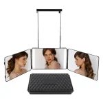 Miroir de coupe de cheveux 360 avec lumières LED, conception de suspension de porte avec crochet, parfait pour le maquillage, coupe de cheveux automatique, petit poids léger