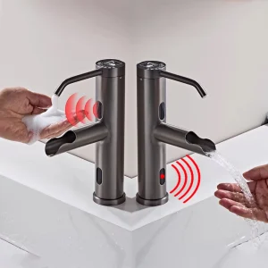 Robinet de salle de bains à Induction intelligent moderne avec distributeur de savon, robinet de lavabo à double capteur, mélangeur automatique sans contact, robinet d&rsquo;évier Robinet d&rsquo;évier de navire à double capteur