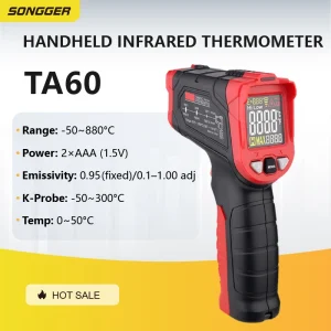 Thermomètre Infrarouge Industriel pour Huile Eau Cuisine Pâtisserie Froid Mesure Sans Contact Haute Précision Affichage Numérique