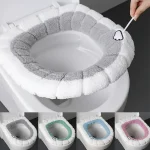 Coussinets de couverture de siège de toilette, housse de coussin de siège de toilette extensible et lavable avec poignée, housse de siège de couvercle de toilette confortable