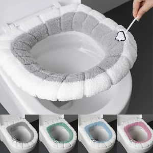 Coussinets de couverture de siège de toilette, housse de coussin de siège de toilette extensible et lavable avec poignée, housse de siège de couvercle de toilette confortable