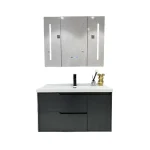 Armoire de salle de bain au design moderne avec lavabo en céramique et miroir de bain, matériau de carcasse en MDF