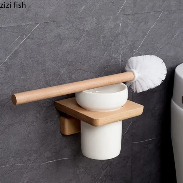Brosse toilette murale bois céramique blanche mate… – vue 2