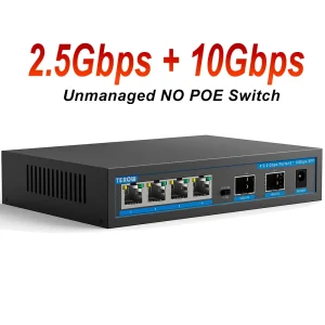 Commutateur 2.5G 6 Ports commutateur réseau 2.5Gbe 4-2.5Gbps RJ45 et commutateur non géré Mutil-Gigabit 2-10Gb SFP + pour Wifi 6 NAS, PC, AP