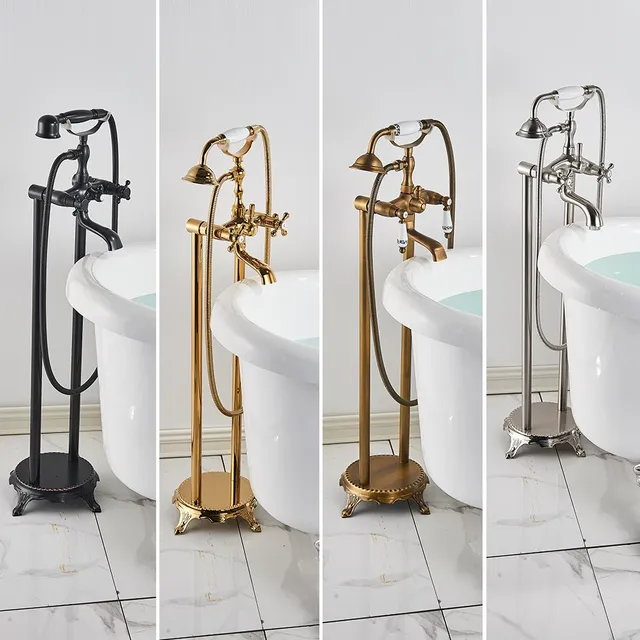 Baignoire montée au sol en laiton antique – vue 2