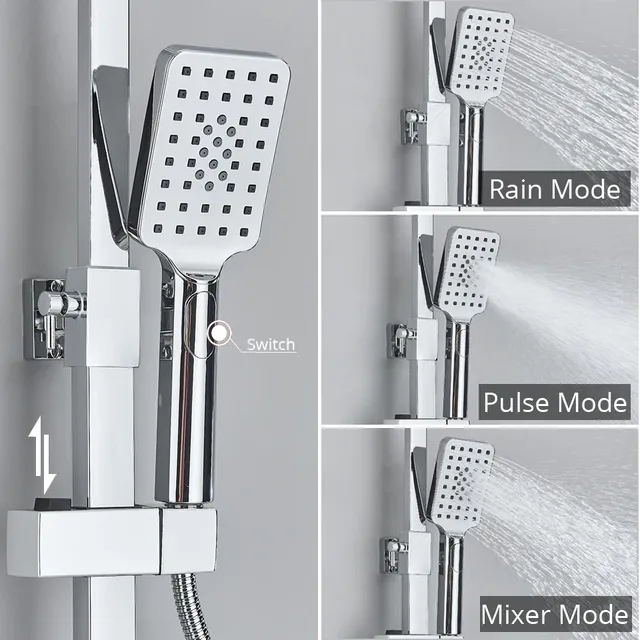 Colonne douche thermostatique noire mate tête pluie… – vue 3